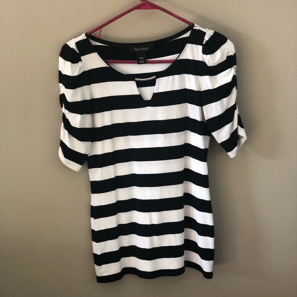 WHBM Black and White Striped Blouse
